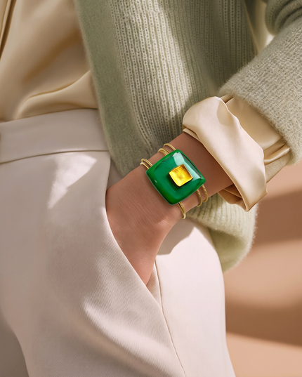 Bracelet Manchette Vert Émeraude