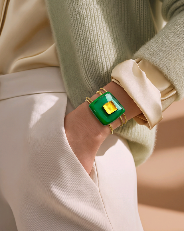 Bracelet Manchette Vert Émeraude
