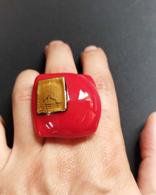 Bague Bulle Rouge Coquelicot