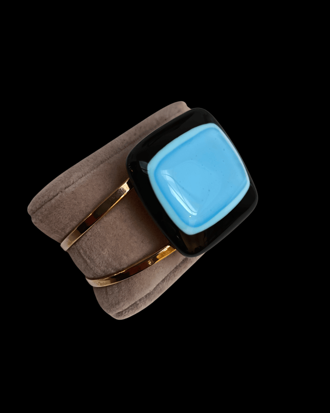 Bracelet Manchette Murano Bleu ciel / fond noir