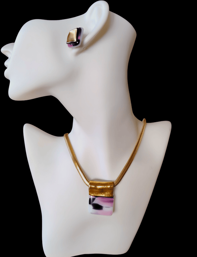 Pendentif en verre Rose bariolé et Or