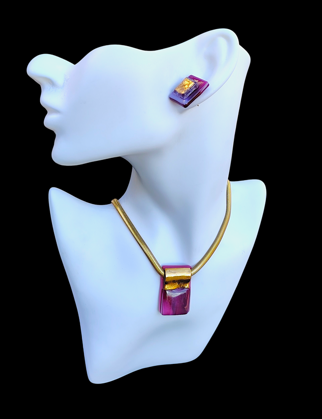 Pendentif  Rose à l'Or et Mauve
