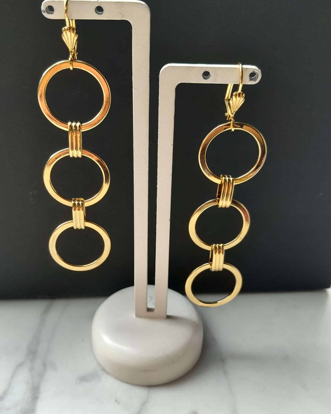 Boucles d'Oreilles 3 Cercles en Laiton plaqué Or