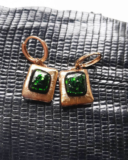 Boucles d'Oreilles en Verre Or et Aventurine