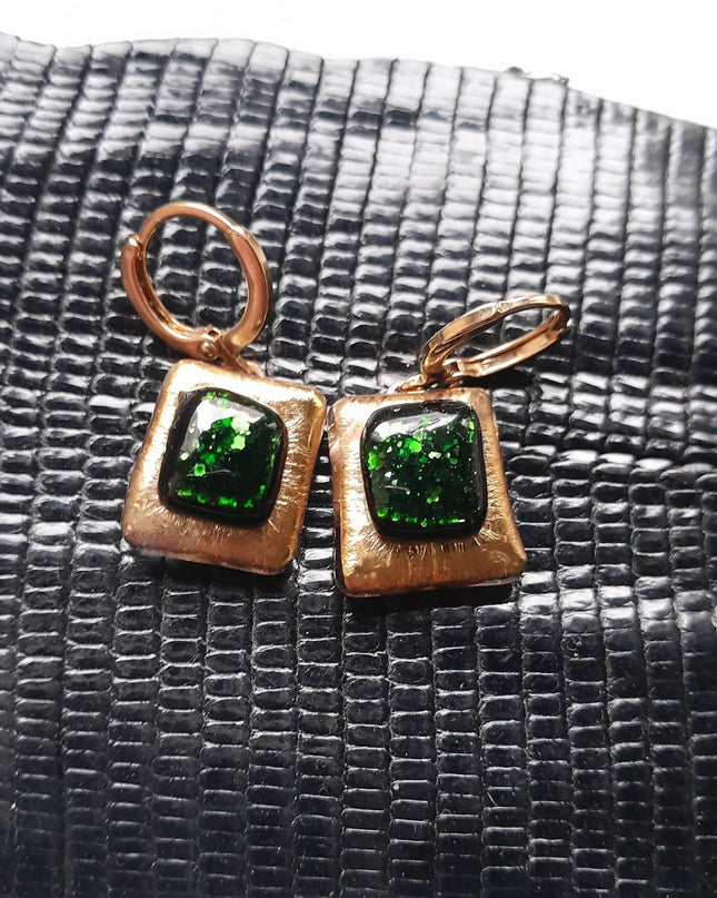 Boucles d'Oreilles en Verre Or et Aventurine