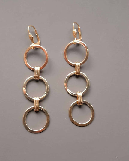 Boucles d'Oreilles 3 Cercles en Laiton plaqué Or