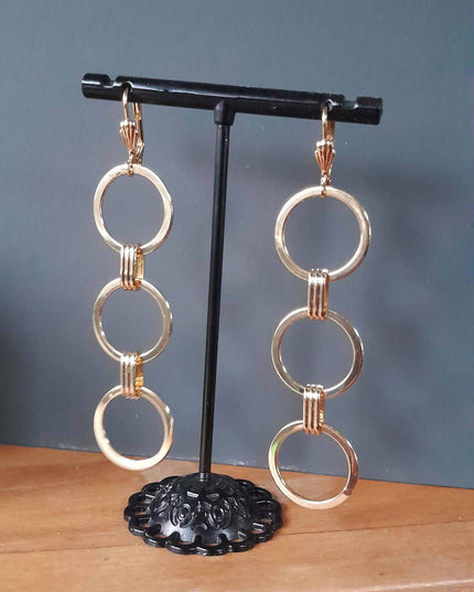 Boucles d'Oreilles 3 Cercles en Laiton plaqué Or