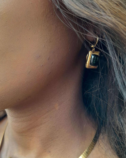 Boucles d'Oreilles en Verre Or et Aventurine
